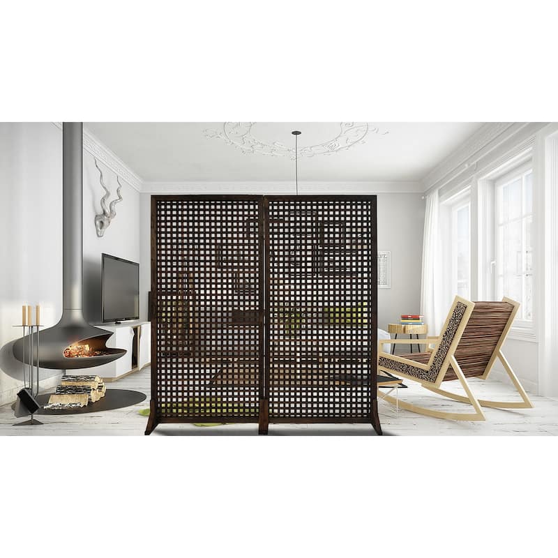 36" W x 72" H Solid Wood Privacy Screen Room Divider With Wood Stand